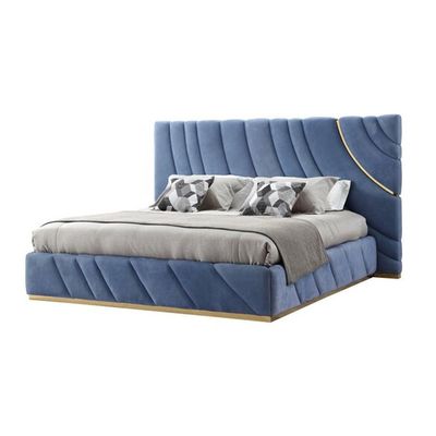 Italian Luxury Upholstered Bed Super King in Blue | L200xW200xH130 - Blue