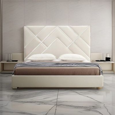 Marie Upholstered Bed Queen Size in Beige | L200xW160xH150 - Beige