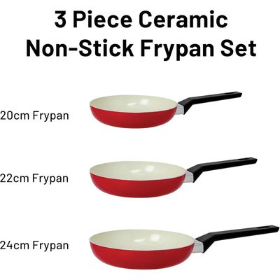 Fresh Choice Carmine 3Pc Pfas Free Pressed Aluminum Frypan Set