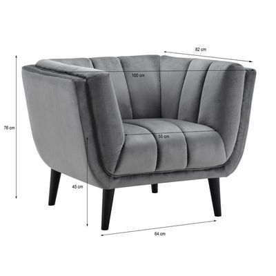 Juliet Velvet 1 Seater Sofa in Grey Color