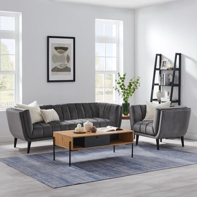 Juliet Velvet 4 Seater Sofa in Grey Color