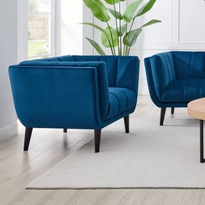 Juliet Velvet 1 Seater Sofa in Grey and Dark Blue Color