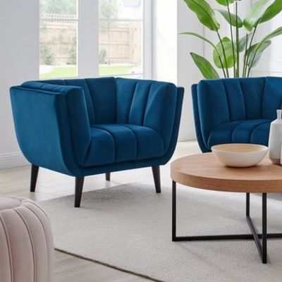 Juliet Velvet 1 Seater Sofa in Grey and Dark Blue Color