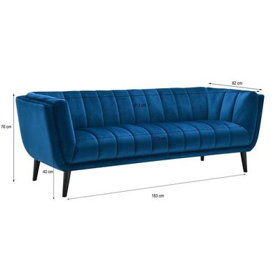 Juliet Velvet 3 Seater Sofa in Dark Blue Color