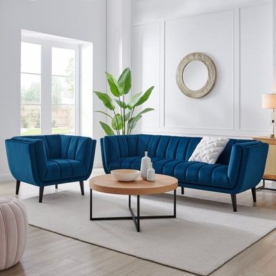 Juliet Velvet 4 Seater Sofa in Dark Blue Color