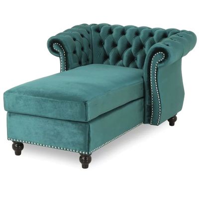 Hankins Tufted Rolled Arms Chaise Lounge | L100xW142xH72 - Teal
