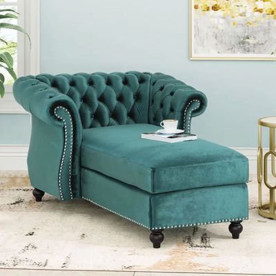 Hankins Tufted Rolled Arms Chaise Lounge | L100xW142xH72 - Teal