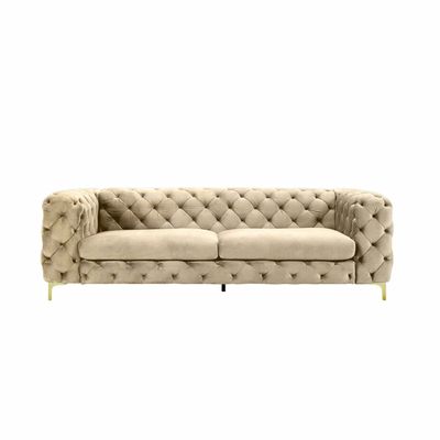 Corvus Tufted Velvet Chesterfield Rolled Arm Sofa | L100xW240xH75 - Beige