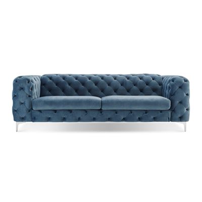 Corvus Tufted Velvet Chesterfield Rolled Arm Sofa | L100xW240xH75 - Blue