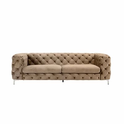 Corvus Tufted Velvet Chesterfield Rolled Arm Sofa | L100xW240xH75 - Camel Beige