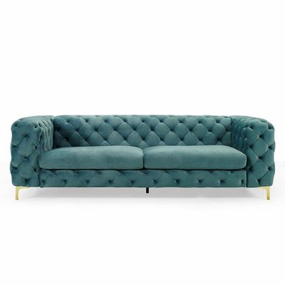 Corvus Tufted Velvet Chesterfield Rolled Arm Sofa | L100xW240xH75 - Green
