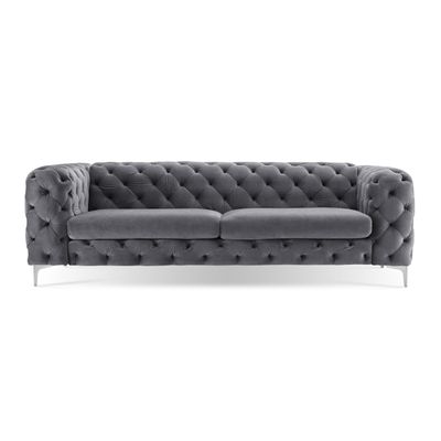 Corvus Tufted Velvet Chesterfield Rolled Arm Sofa | L100xW240xH75 - Grey