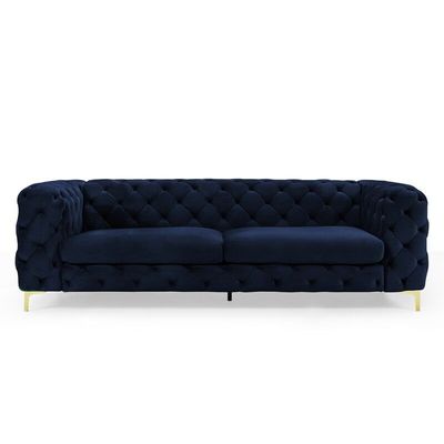 Corvus Tufted Velvet Chesterfield Rolled Arm Sofa | L100xW240xH75 - Navy Blue
