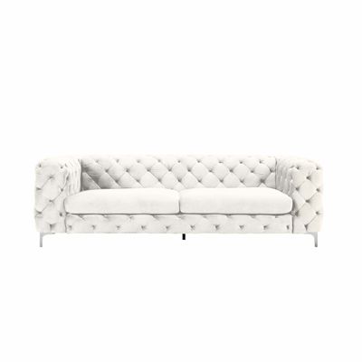 Corvus Tufted Velvet Chesterfield Rolled Arm Sofa | L100xW240xH75 - White