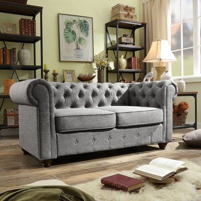 Rosevera Quitaque Tufted Chesterfield Loveseat | L84xW224xH74 - Grey