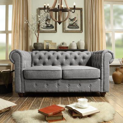 Rosevera Quitaque Tufted Chesterfield Loveseat | L84xW224xH74 - Grey