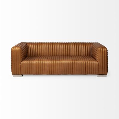 Hardee Genuine Leather Tuxedo Arm Sofa | L96xW220xH66 - Brown