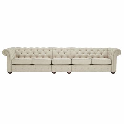 Huston Linen Rolled Arm Chesterfield Sofa | L96xW360xH73 - Beige
