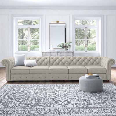 Huston Linen Rolled Arm Chesterfield Sofa | L96xW360xH73 - Beige