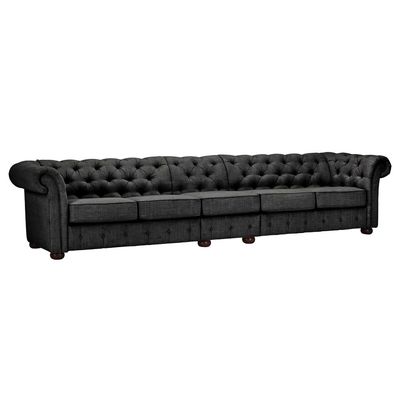 Huston Linen Rolled Arm Chesterfield Sofa | L96xW360xH73 - Charcoal Grey
