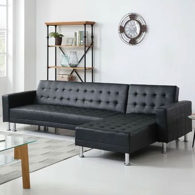 Laux Wide Faux Leather Reversible Sleeper Sofa & Chaise | L170xW300xH78 - Black