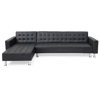 Laux Wide Faux Leather Reversible Sleeper Sofa & Chaise | L170xW300xH78 - Black