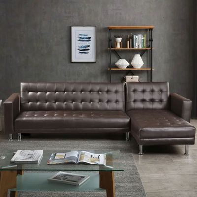 Laux Wide Faux Leather Reversible Sleeper Sofa & Chaise | L170xW300xH78 - Brown