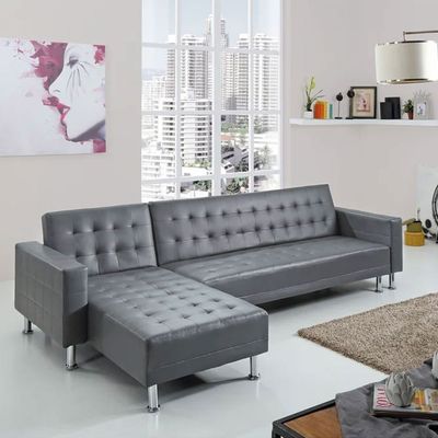 Laux Wide Faux Leather Reversible Sleeper Sofa & Chaise | L170xW300xH78 - Grey