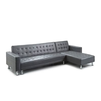 Laux Wide Faux Leather Reversible Sleeper Sofa & Chaise | L170xW300xH78 - Grey