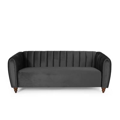 Alexus Velvet Tuxedo Arm Sofa | L80xW200xH77 - Black