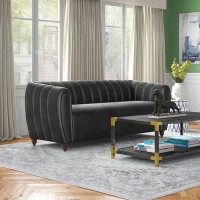 Alexus Velvet Tuxedo Arm Sofa | L80xW200xH77 - Black