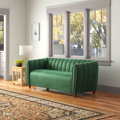 Alexus Velvet Tuxedo Arm Sofa | L80xW200xH77 - Green