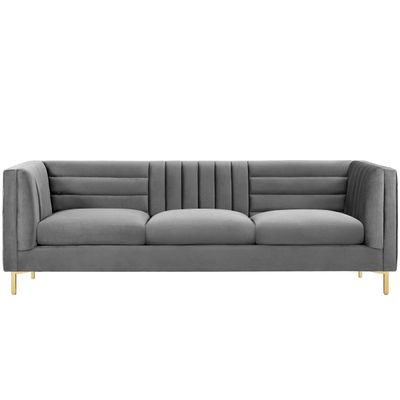 Addlon Channel Tufted Grey Velvet Sofa | L85xW230xH76 - Grey