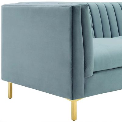 Addlon Channel Tufted Teal Velvet Sofa | L85xW230xH76 - Teal