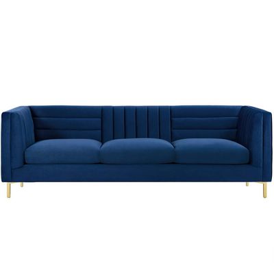 Addlon Channel Tufted Navy Blue Velvet Sofa | L85xW230xH76 - Navy Blue