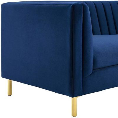 Addlon Channel Tufted Navy Blue Velvet Sofa | L85xW230xH76 - Navy Blue