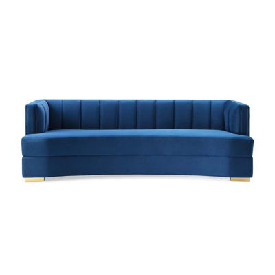 Encompass Channel Tufted Velvet Curved Sofa Navy | L72xW100xH216 - Navy Blue