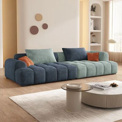 Bianca Modular Sofa in Corduroy Fabric | L96xW220xH63 - Blue and Teal