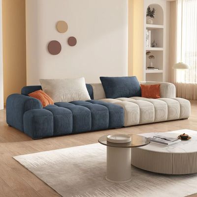 Bianca Modular Sofa in Corduroy Fabric | L96xW220xH63 - Blue and White