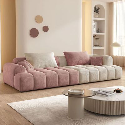 Bianca Modular Sofa in Corduroy Fabric | L96xW220xH63 - Pink and White
