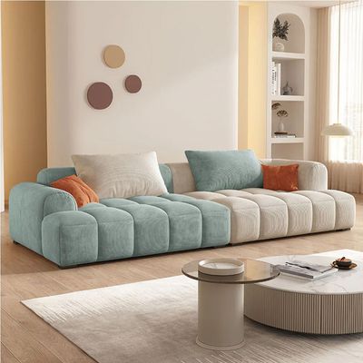 Bianca Modular Sofa in Corduroy Fabric | L96xW220xH63 - Teal and White
