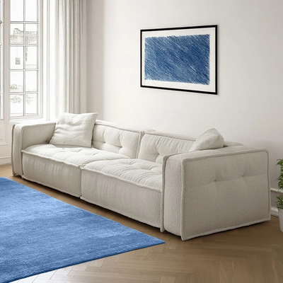 European Luxury Living Room Sofa Modern Cozy Boucle Fabric Sofa | L100xW240xH64 - Cream