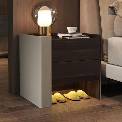 Set of Two Symmetrical Side Tables, Modern Wooden Nightstand with Ambient Light.