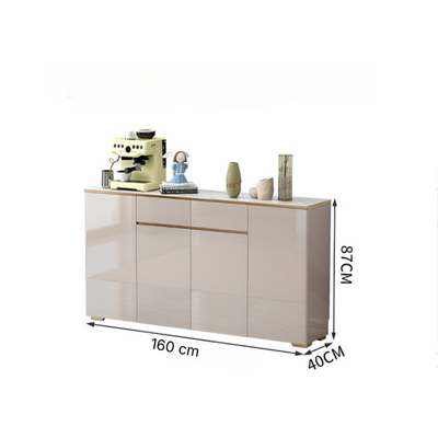 Modern High Gloss Sideboard Buffet Cabinet - Luxury Storage Unit with Golden Trim - Large Capacity Console Table for Living Room Dining Room and Entryway - Off White