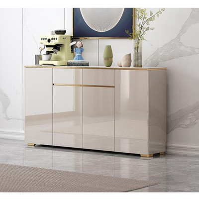 Modern High Gloss Sideboard Buffet Cabinet - Luxury Storage Unit with Golden Trim - Large Capacity Console Table for Living Room Dining Room and Entryway - Off White