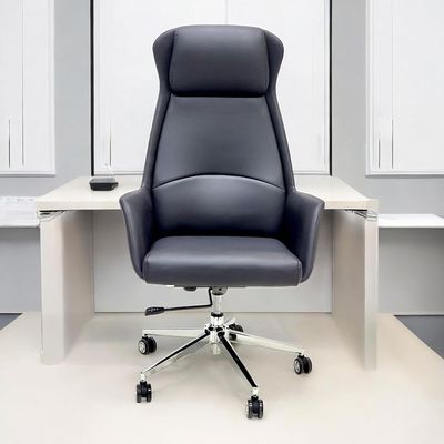 Executive High Back Office Chair - Ergonomic PU Leather Recliner, Height Adjustable, Tilt Back, Chrome Base, for Home and Office, Black