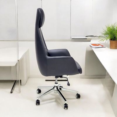 Executive High Back Office Chair - Ergonomic PU Leather Recliner, Height Adjustable, Tilt Back, Chrome Base, for Home and Office, Black