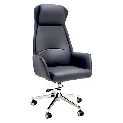 Executive High Back Office Chair - Ergonomic PU Leather Recliner, Height Adjustable, Tilt Back, Chrome Base, for Home and Office, Black