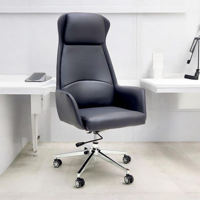 Executive High Back Office Chair - Ergonomic PU Leather Recliner, Height Adjustable, Tilt Back, Chrome Base, for Home and Office, Black