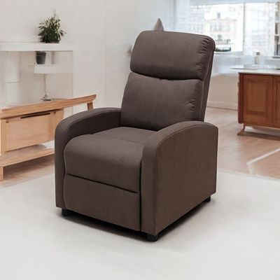 Single Seater Fabric Recliner Chair – Manual Reclining Sofa with Modern Design & Soft Padding – Comfortable One-Seater Lounge Chair for Living Room & Home Relaxation, Brown